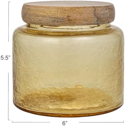 Bloomingville Yellow Hammered Glass Jar with Mango Wood Lid