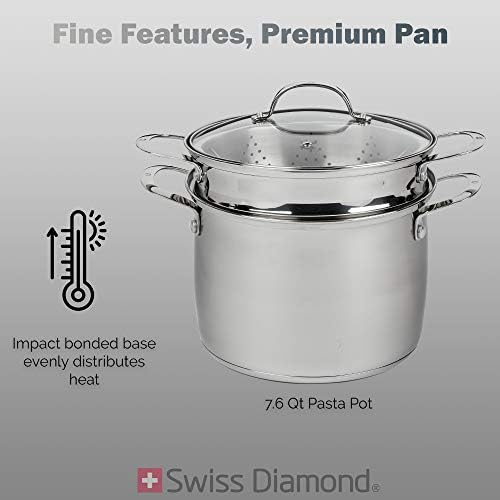 Swiss Diamond 3-in-1 Stainless Steel Cookware Set with Strainer and Steamer