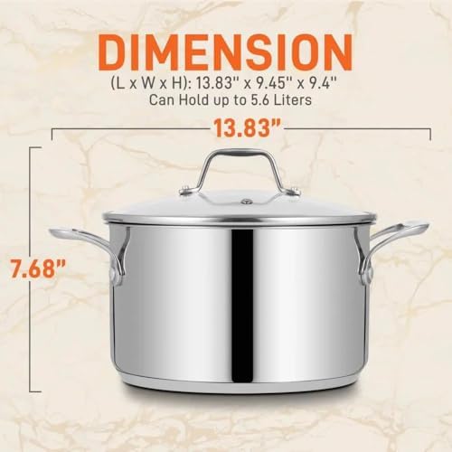 6 Quart Stainless Steel Stock Pot with See-Through Lid