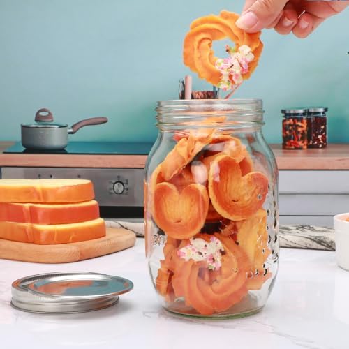 Encheng 12-Pack 32oz Clear Glass Mason Jars with Lids and Bands