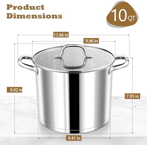PP CHEF 10 Quart Stock Pot with Glass Lid