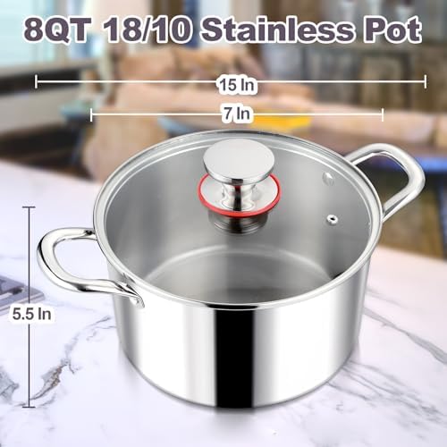 LIANYU 8QT Stainless Steel Stock Pot with Lid 1