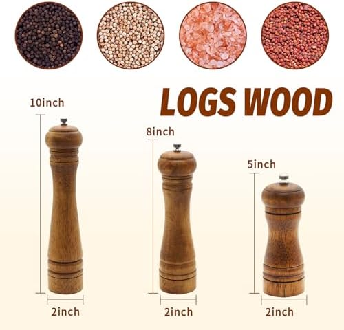SHIKORI 10 Inch Wooden Salt Pepper Mill Set