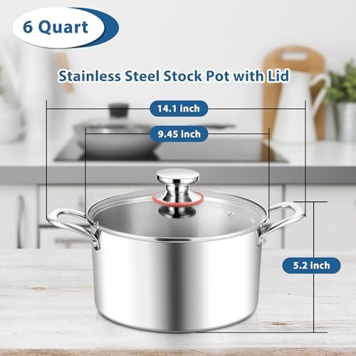 E-far 6 Quart Stock Pot with Glass Lid 1