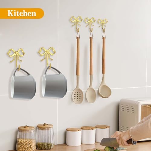 WODEGIFT Large Gold Bow Wall Hooks for Coats