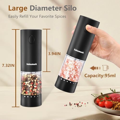 SAKAMOSH Electric Salt Pepper Set with Base 2 Pack
