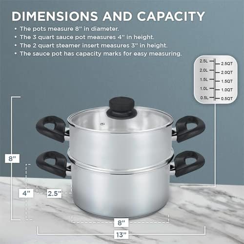 Nevlers 3 Piece Heavy Duty Stainless Steel Steamer Pot Set