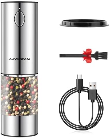 Advanfam Electric Pepper Mill with LED Light and Rechargeable Battery