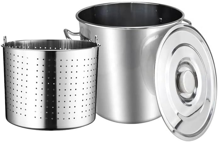 AIZYR 63Qt Heavy Stainless Steel Stockpot Set with Strainer Basket and Lid