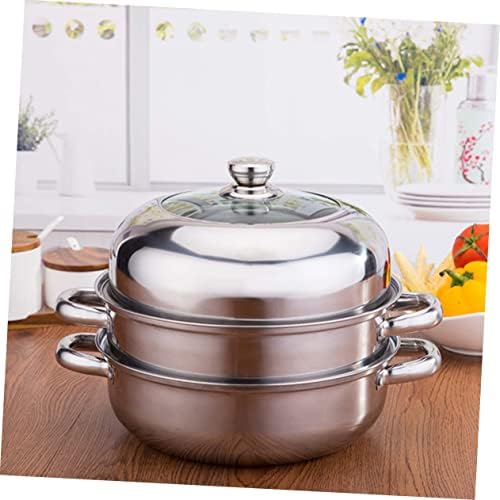 BEBEMOKO 3 Layer Steamer Pot Stainless Steel Glass with Anti-Scalding Handle