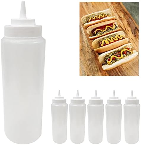 6 Clear Squeeze Bottles 32 Oz Wide Mouth Condiment Dispenser