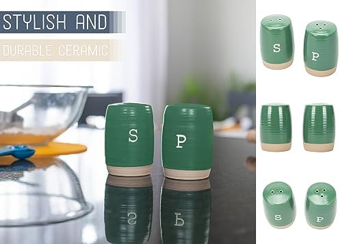 Raw Bottom Forest Green Ceramic Salt Pepper Shaker Set