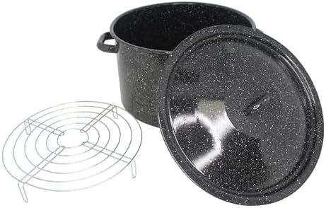 MIRRO 210qt Enamel Stock Pot with Rack Black