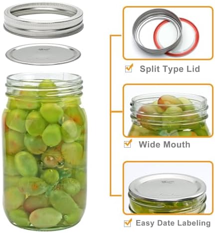 Encheng 12-Pack 32oz Clear Glass Mason Jars with Lids and Bands