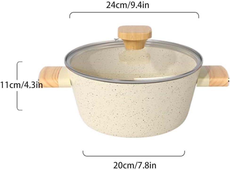 VKEID Medical Stone Nonstick Stock Pot with Tempered Glass Lid