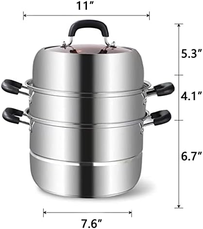 LCPUD 11 Inch 3-Tier Stainless Steel Steamer Pot with Lid