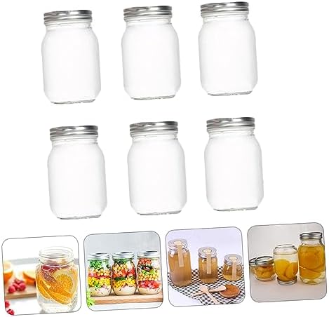 KICHOUSE 6-Piece Glass Food Storage Cans with Lids 500ml