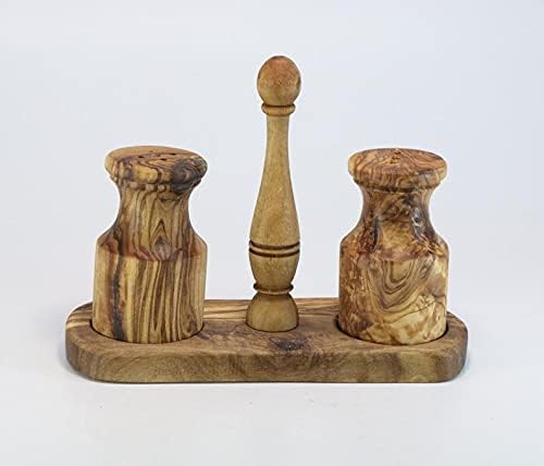 Aramedia Olive Wood Salt Pepper Shakers Set with Stand - 3 Inch Tall