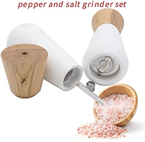 Stylish White Pepper Salt Grinder Set with Wooden Shaker