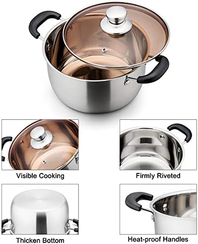 TeamFar 6 Qt Stainless Steel Stock Pot with Tempered Glass Lid