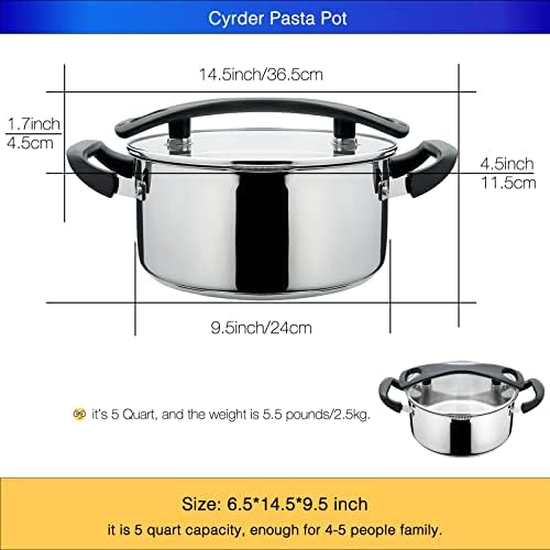 Cyrder 5 Quart Stainless Steel Pasta Pot with Strainer Lid 1