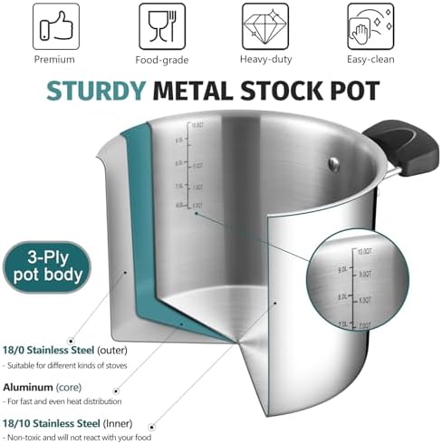 10 Quart 3-Ply Stainless Steel Stock Pot with Lid