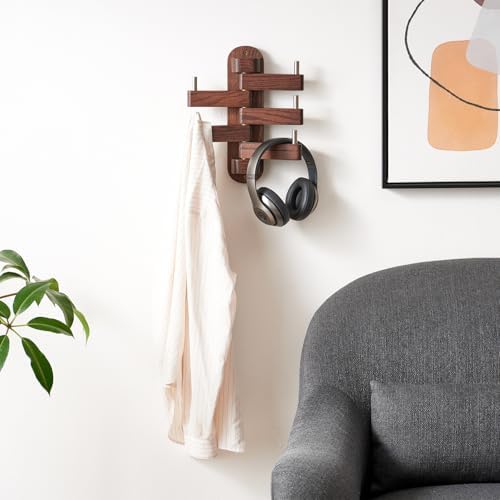 Rsuwiz Oak Wood Coat Hooks with 5 Swivel Arms 1