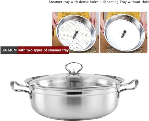 LGEOELIAS Stainless Steel Seafood Steamer Pot 30-34cm with Basket and Lid