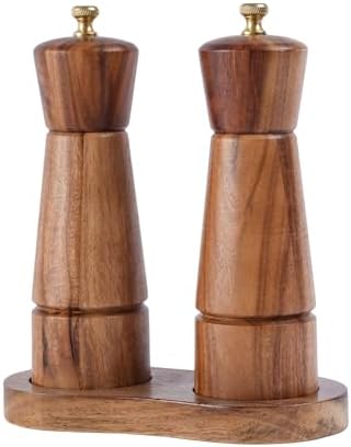 Salt and Pepper Grinder Set with Tray Acacia Wood and Stainless Steel