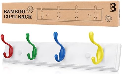Badiano Wall Mount Coat Rack with 4 Heavy Duty Hooks