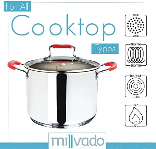 Millvado 6 Quart Stock Pot with Glass Lid and Steam Hole