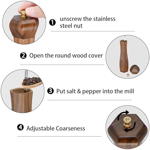 UNIOVC Wooden Salt and Pepper Grinder Set with Adjustable Coarseness