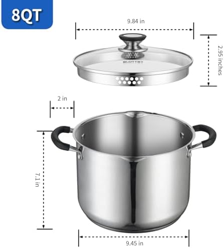 8 Quart Stock Pot with Glass Lid and Pour Spout