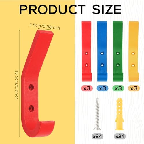 12 Pack Colorful Kids Wood Coat Hooks