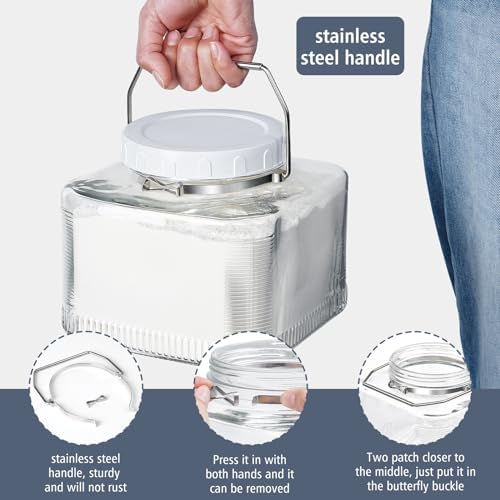 Folinstall 2 Pack 1 Gallon Mason Jars with Lid and Handle