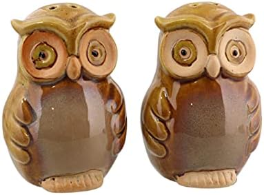 Ceramic Owl Salt and Pepper Shaker Set - Green