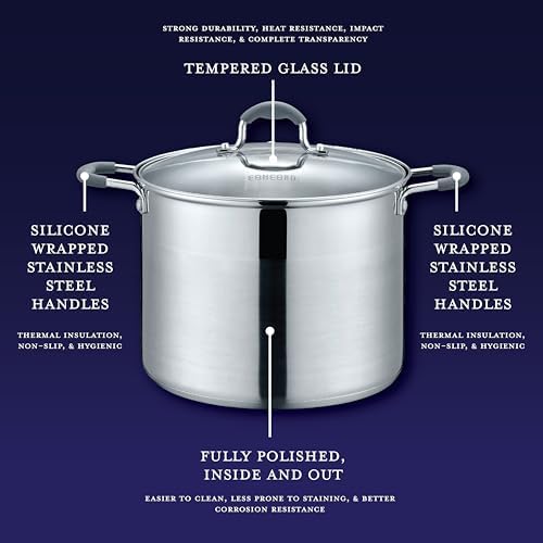 CONCORD 7 QT Stock Pot with Glass Lid and Triply Bottom