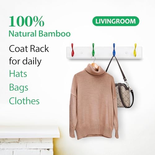 Badiano Wall Mount Coat Rack with 4 Heavy Duty Hooks