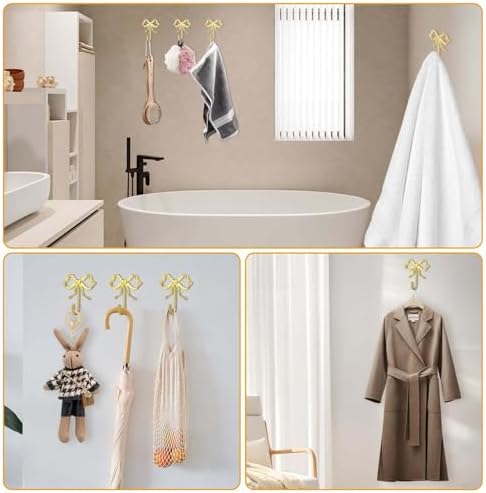 WODEGIFT Large Gold Bow Wall Hooks for Coats