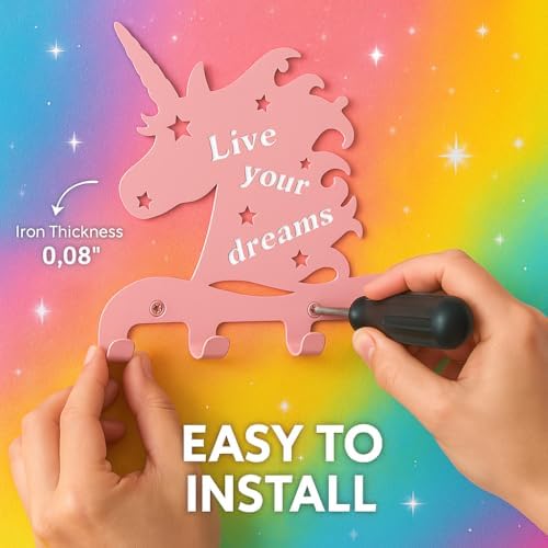 Unicorn Wall Hooks Decor for Girls Room - Pink