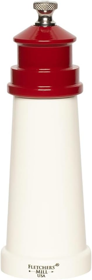 Fletchers Mill Lighthouse Pepper Mill WhiteRed - 6 Inch Adjustable