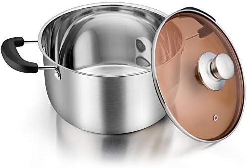 TeamFar 6 Qt Stainless Steel Stock Pot with Tempered Glass Lid