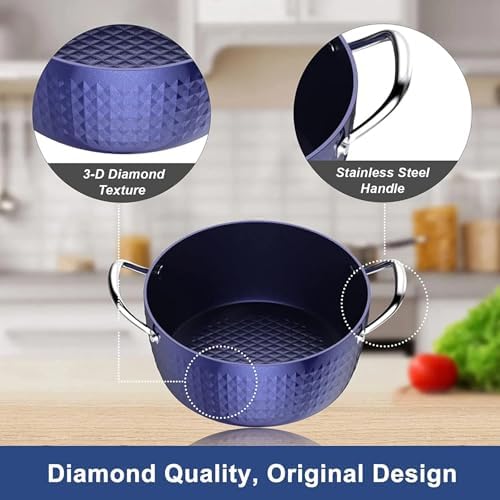 37 Quart Nonstick Stockpot with Lid - Blue Anodized Ceramic Induction Safe