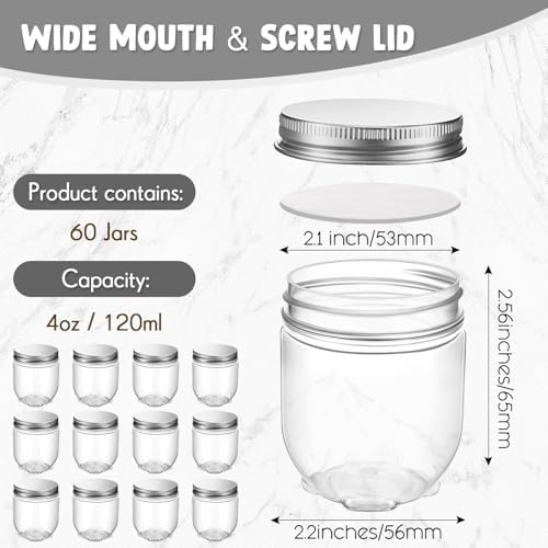 Tanlade 60 Pcs 4 oz Clear Plastic Jars with Lids 1