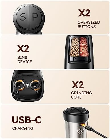 Sangcon 2 in 1 Electric Salt Pepper Grinder Set Shakers 1
