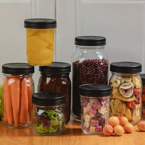 4 Pack 32 oz Amber Mason Jars with Airtight Lids and Plastic Lids