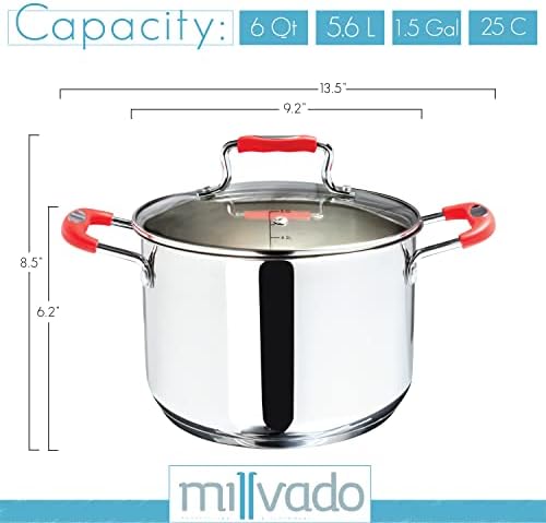 Millvado 6 Quart Stock Pot with Glass Lid and Steam Hole
