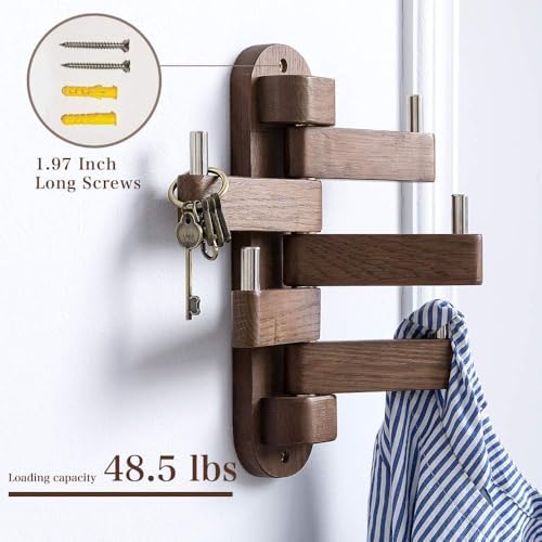 Rsuwiz Oak Wood Coat Hooks with 5 Swivel Arms 1