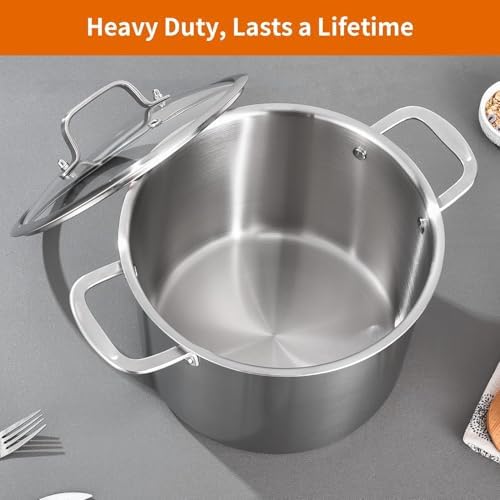 Delarlo 12QT Tri-Ply Stock Pot with Lid Induction Ready