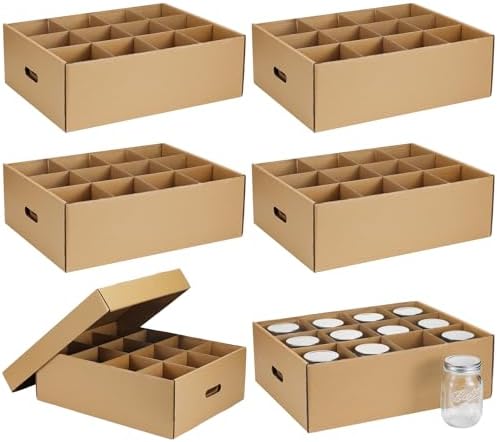 Menkxi 6-Piece Mason Jar Storage Box with Handles and Dividers